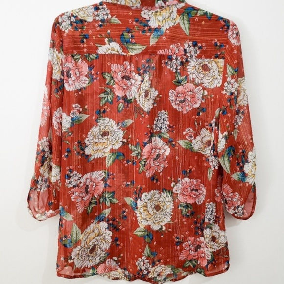 Fall Shimmer Button up Floral Blouse in XL - Picture 7 of 7